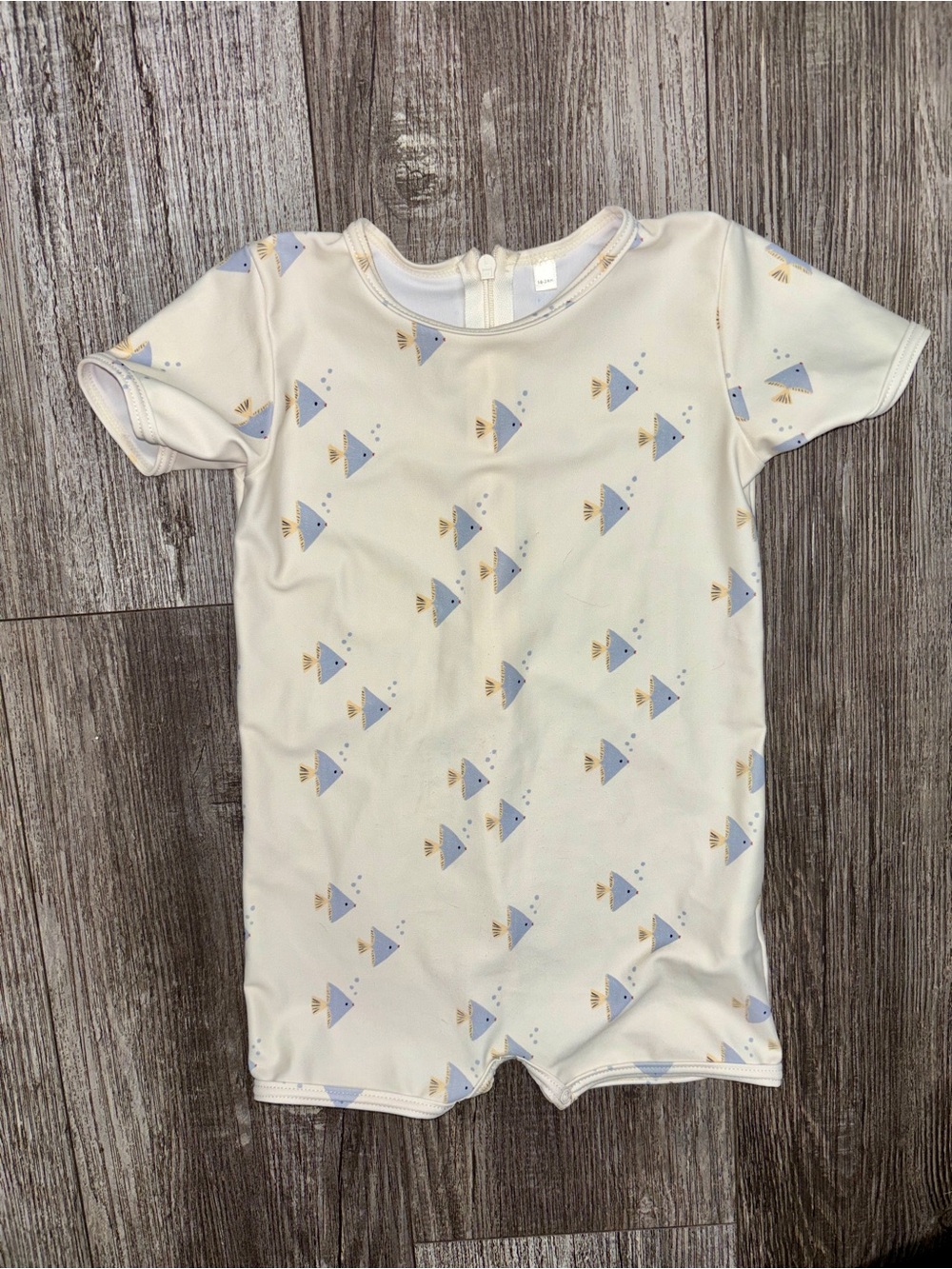 Cream Baby Romper with Blue & Gold Fish Print